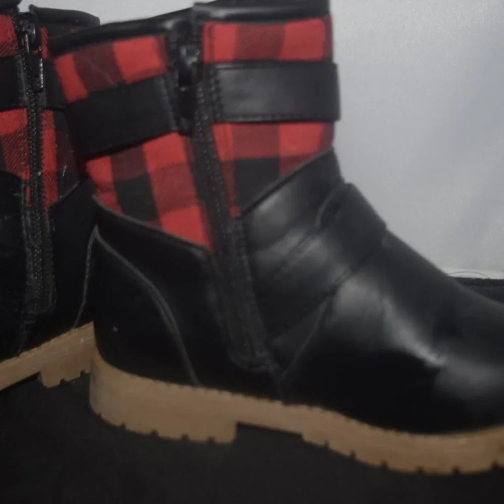 Buffalo Check and Black Boots Size 7